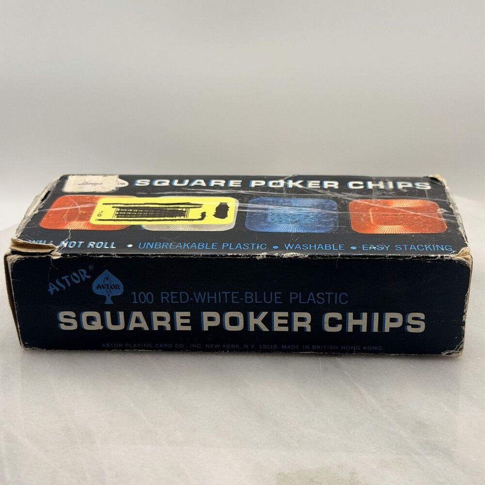 Vintage Astor Square Poker Chips 99 Red Blue Clear No Roll Original Box Hong Kon - Picture 11 of 14